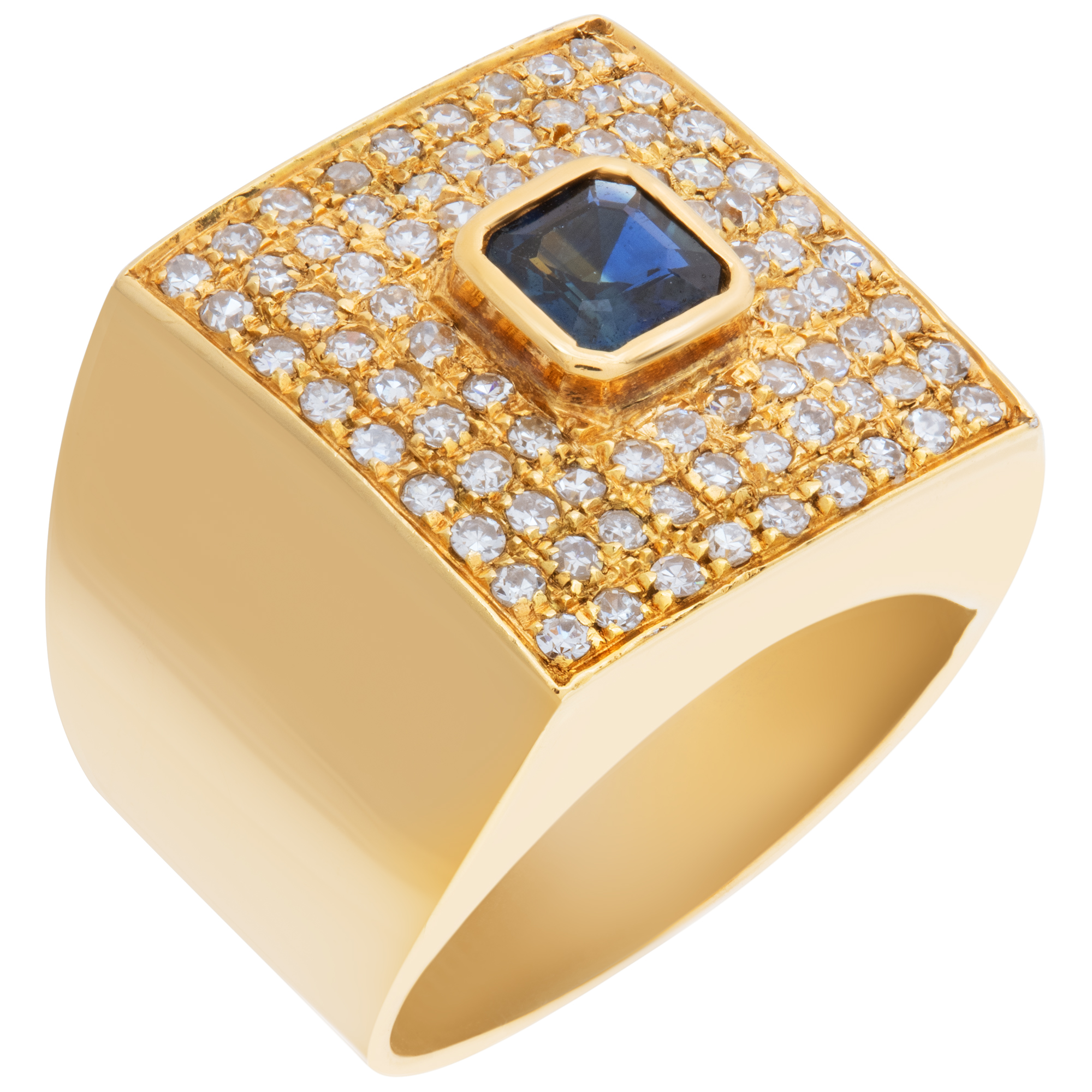 Stepped square emerald cut saphhire & diamonds ring.in 18K yellow gold. Size 4.5 image 3