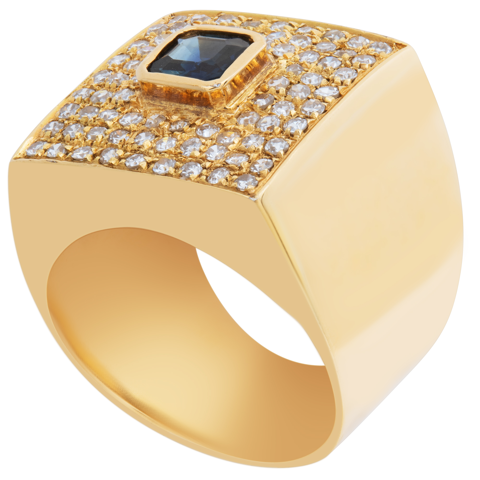 Stepped square emerald cut saphhire & diamonds ring.in 18K yellow gold. Size 4.5 image 4