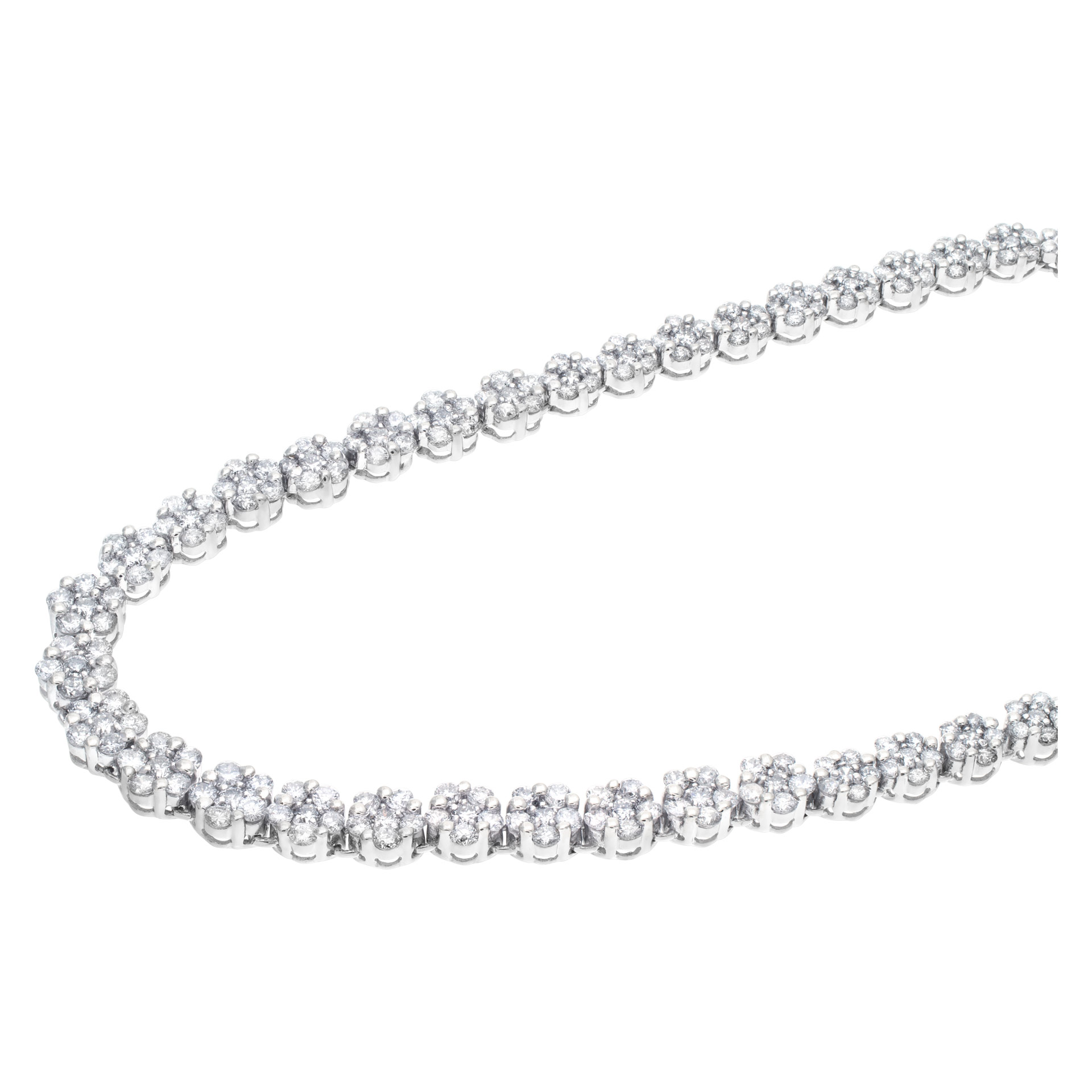 Flower design diamond necklace in 14k white gold. 4.00cts in round brilliant dia's image 4