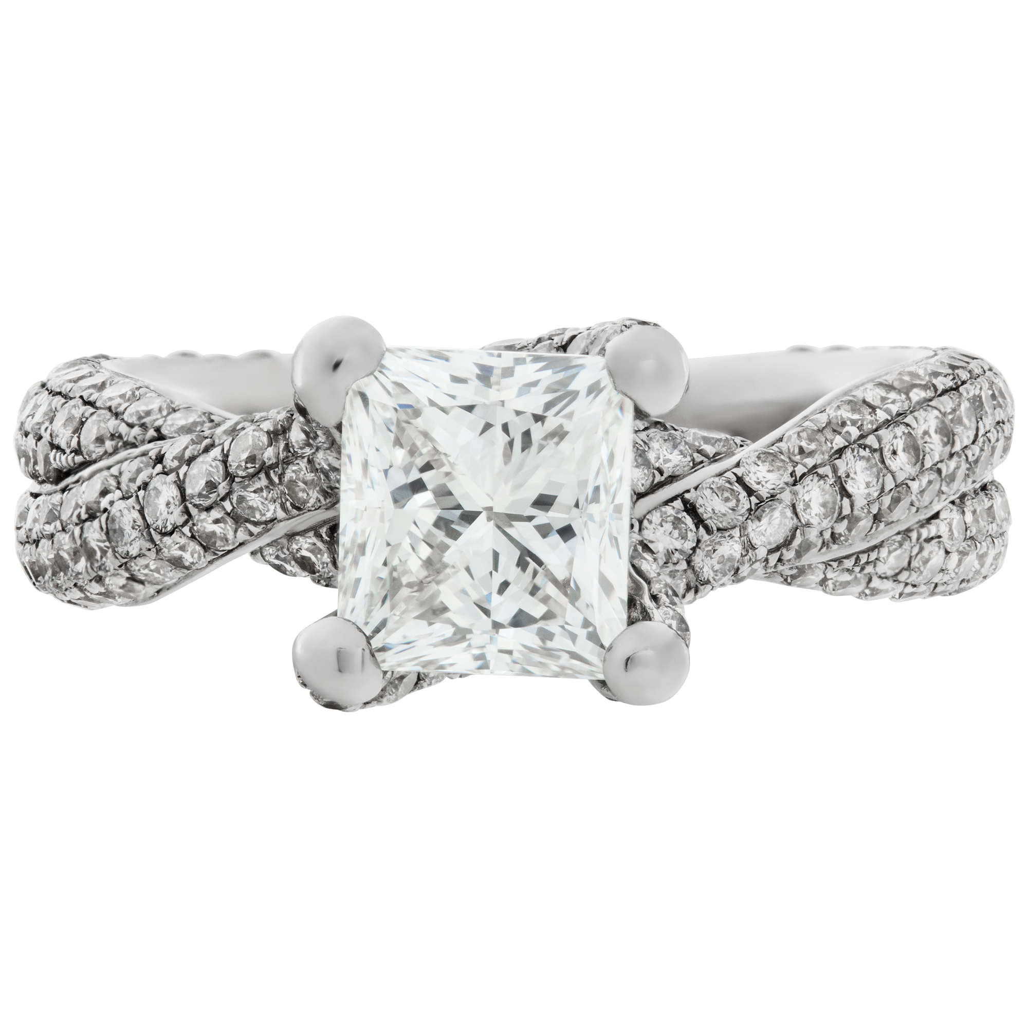 GIA certified rectangular diamond ring 1.53 cts (I Color, VS2 Clarity) set in micro pave diamond 18k white gold. image 2