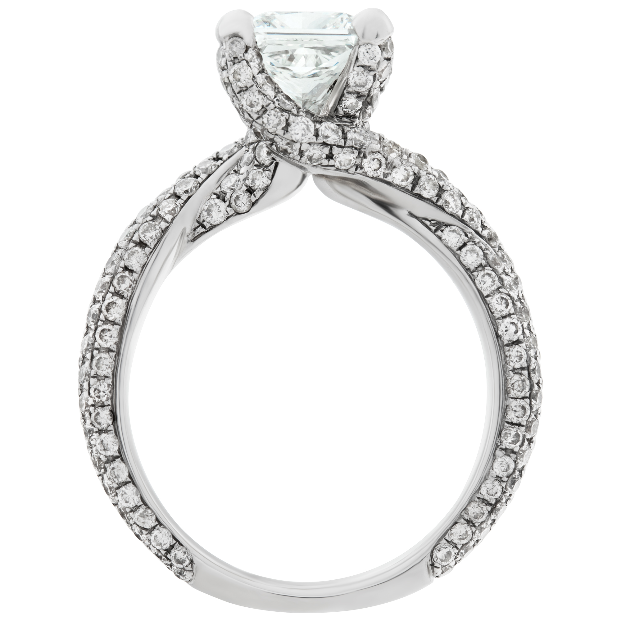 GIA certified rectangular diamond ring 1.53 cts (I Color, VS2 Clarity) set in micro pave diamond 18k white gold. image 3
