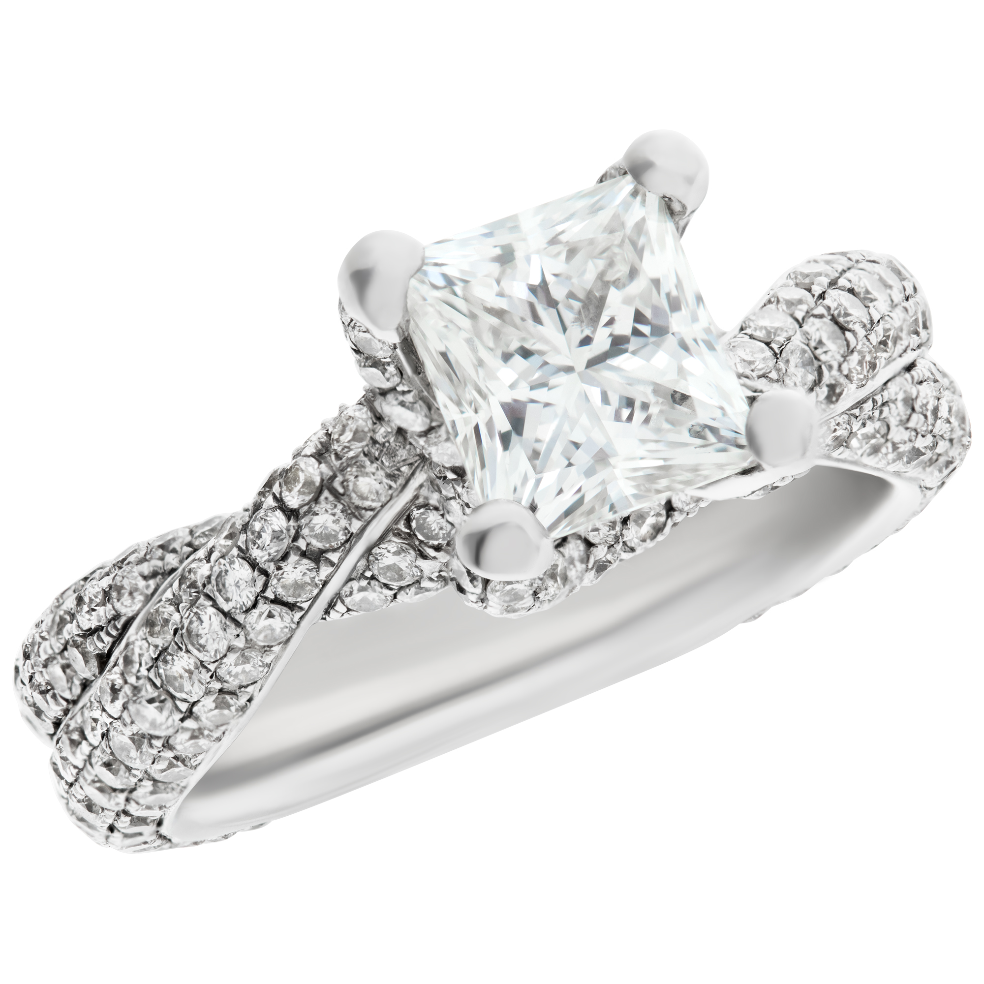 GIA certified rectangular diamond ring 1.53 cts (I Color, VS2 Clarity) set in micro pave diamond 18k white gold. image 4