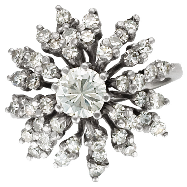 Magnificent flower shaped diamond ring in 18k white gold with over 2 cts in diamonds image 1