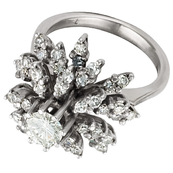 Magnificent flower shaped diamond ring in 18k white gold with over 2 cts in diamonds image 2