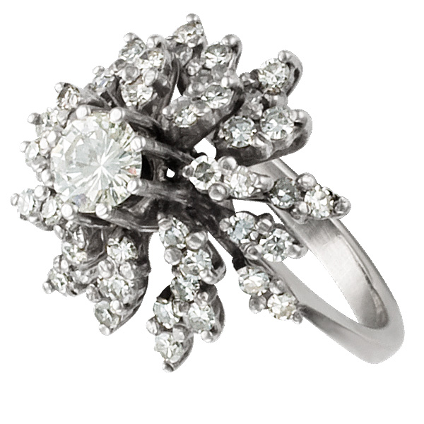 Magnificent flower shaped diamond ring in 18k white gold with over 2 cts in diamonds image 3