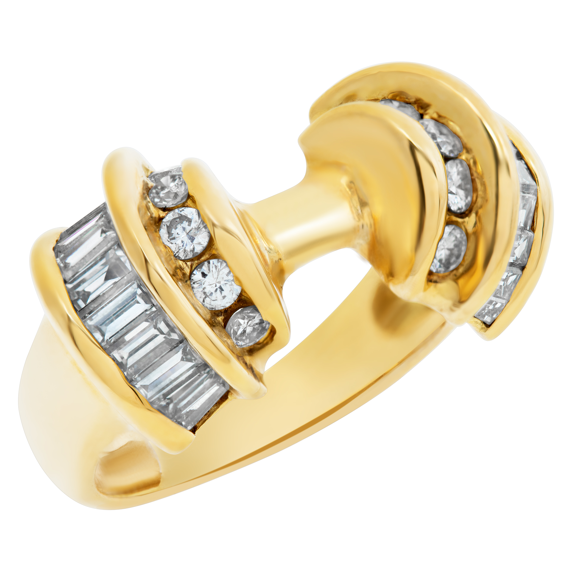 18k yellow gold ring. 0.25cts round diamonds & 0.40cts in baguette diamonds image 3
