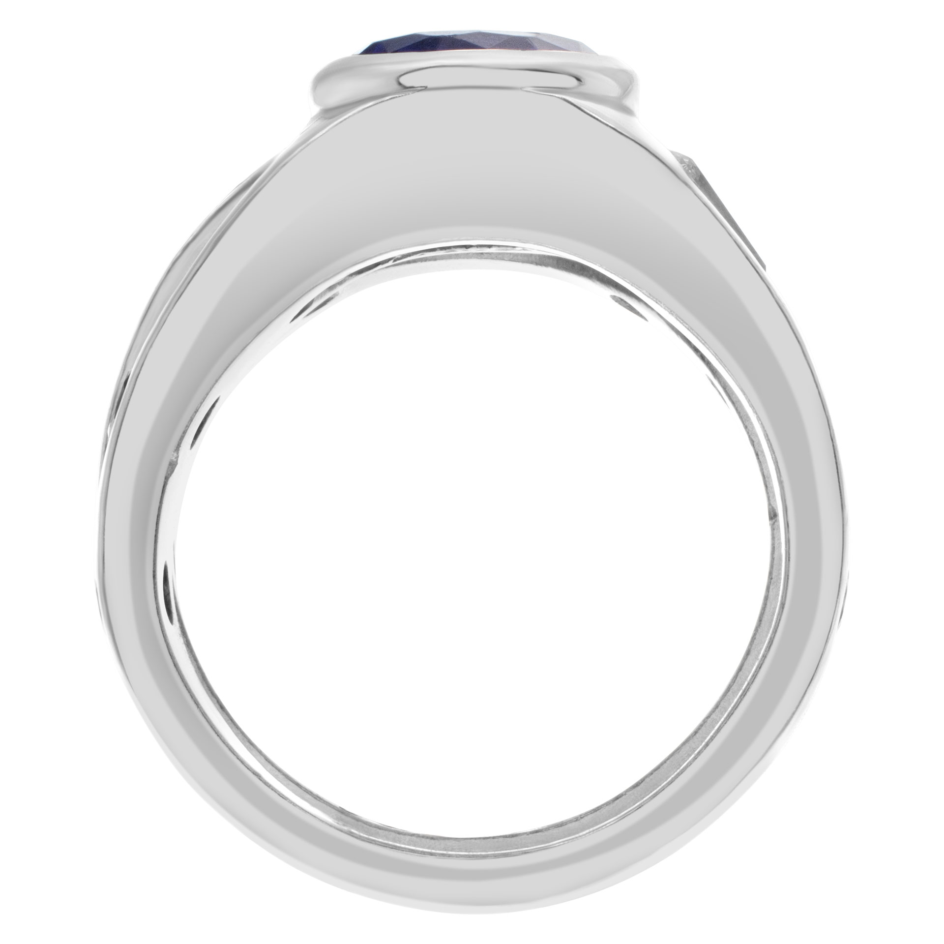 Platinum wedding & engagement rings with tanzanite center stone: white, yellow & pink diamonds image 4