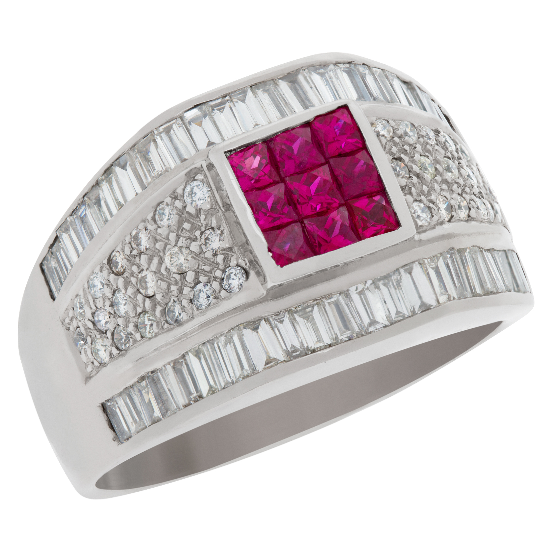 Fancy rubies and diamond ring in 18k white gold. 1.00 carats in diamonds. Size 8.5 image 3