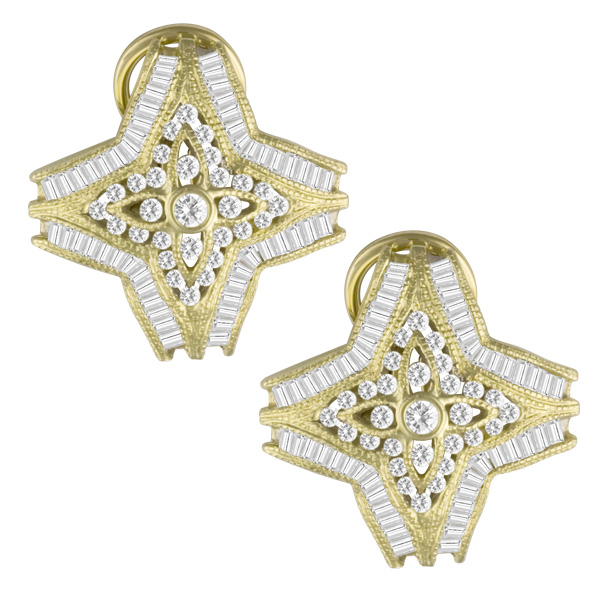 Unique design diamond earrings in 14k yellow gold. 1.20 carats in diamonds image 1
