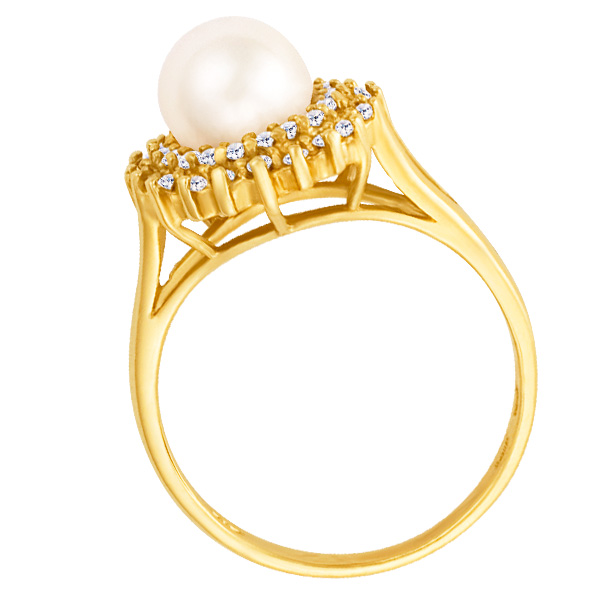 Magnificent Pearl ring in 14k surrounded by 2 rows of diamonds image 2