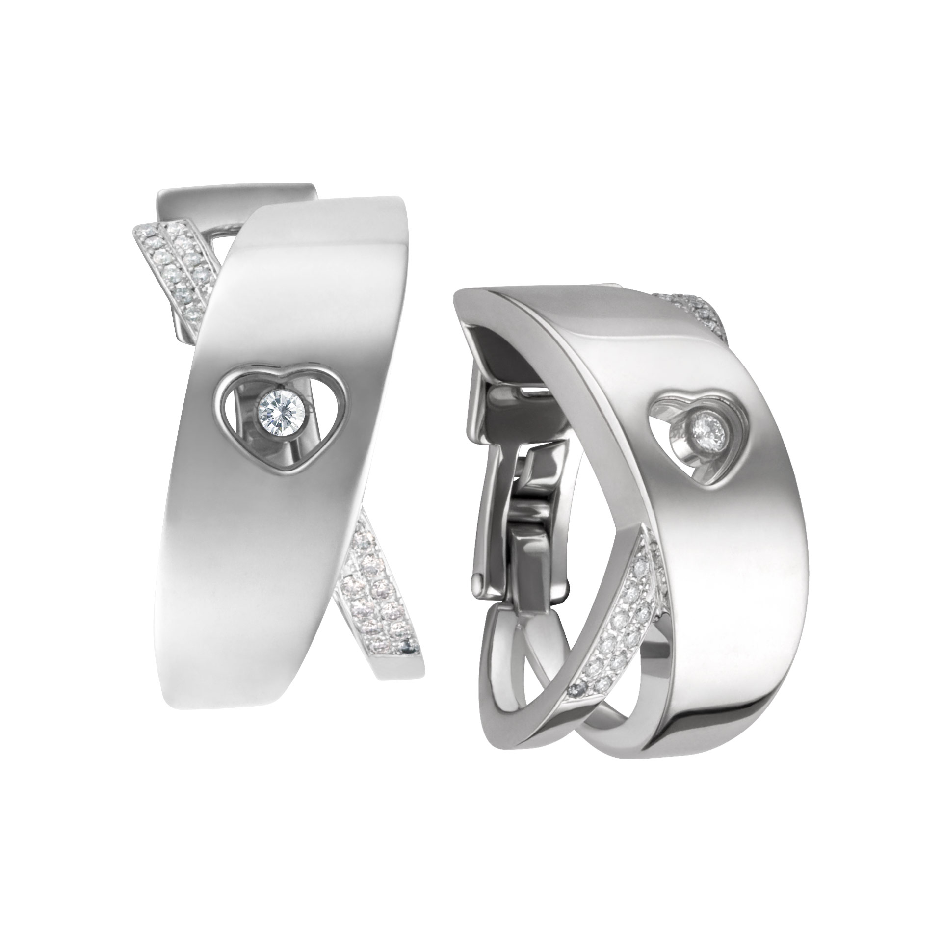 Chopard Happy diamond heart hoop earrings with floating diamond in 18k white gold image 2