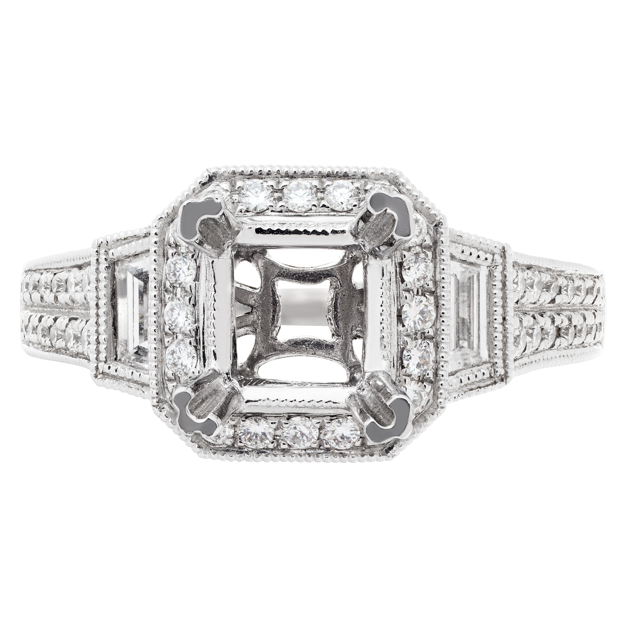 18k white gold mounting for approx. 1 carat square stone, with approx. 1.64 carat diamond. Size 5.5 image 2