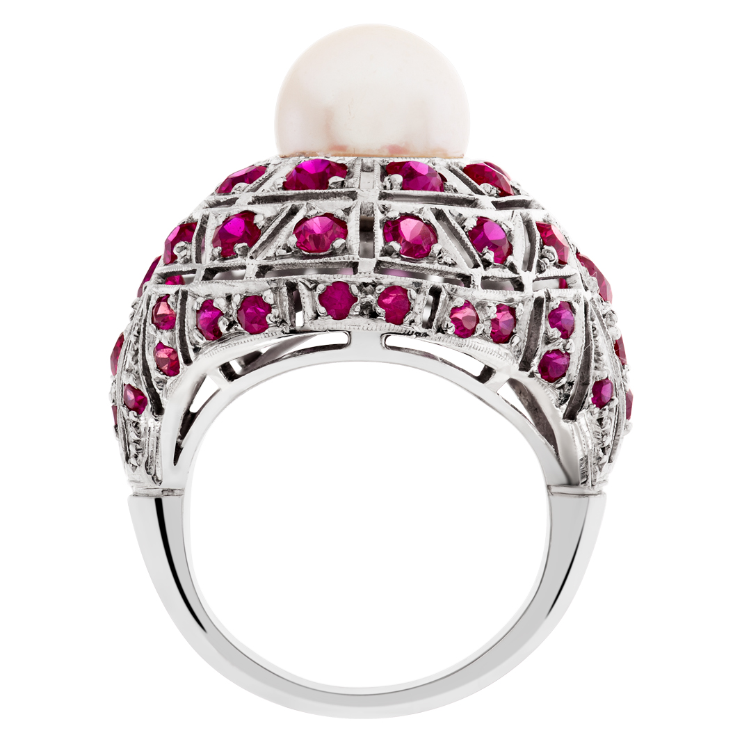 Vintage ruby & pearl ring with approximately 1.50 carat round rubies image 4