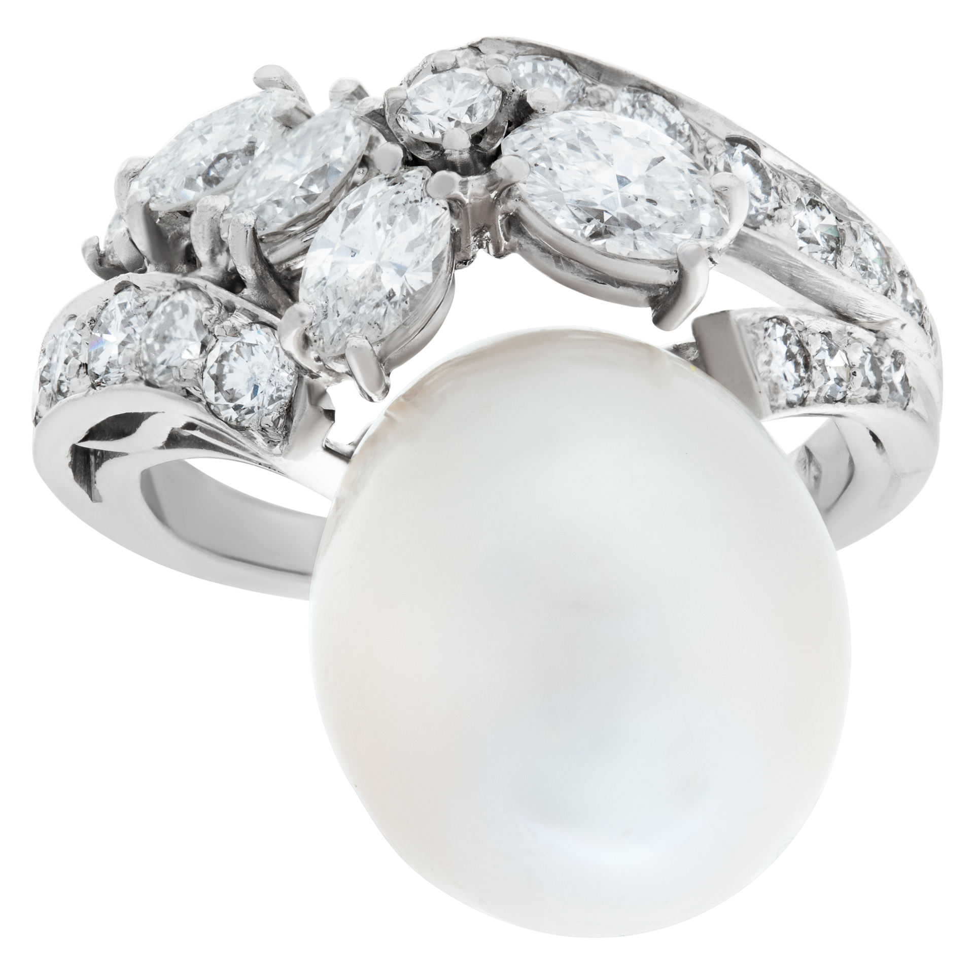 Pearl & diamond ring set in platinum image 2