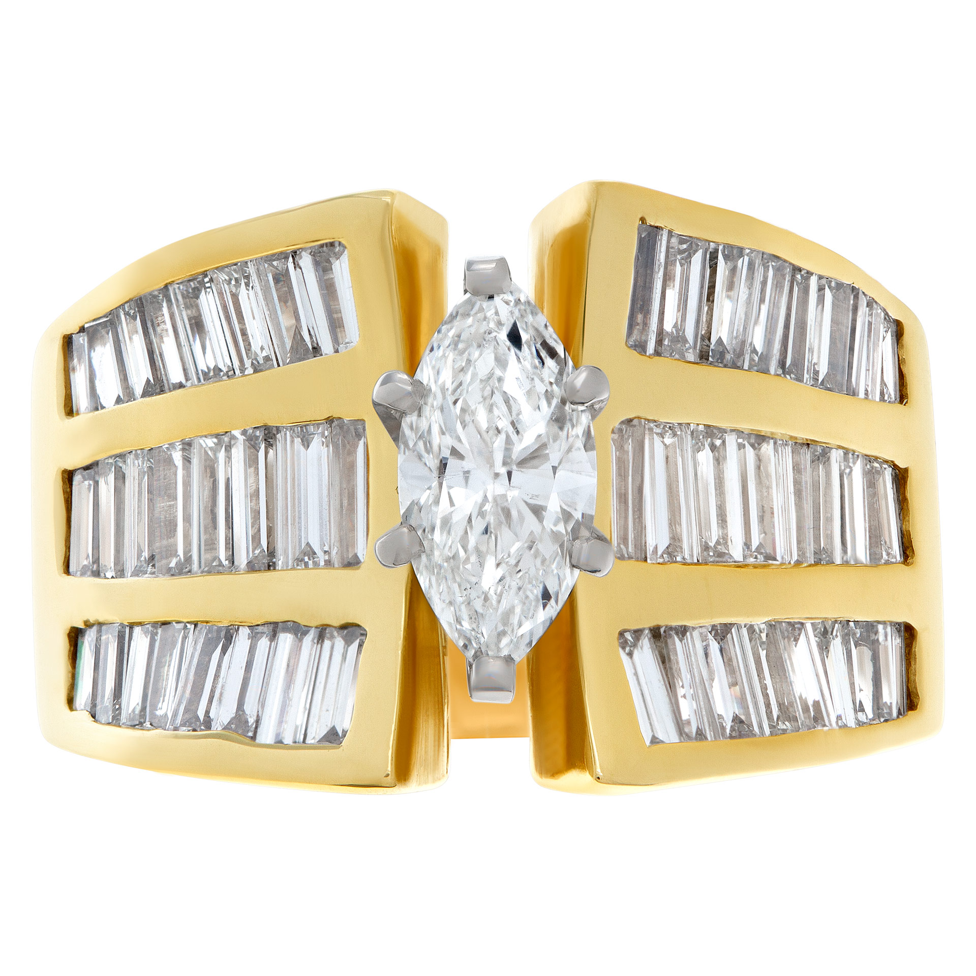 GIA certified marquise cut diamond 0.93 cts (G Color, SI1 Clarity) set in 18k yellow gold. Size 8.5 image 2