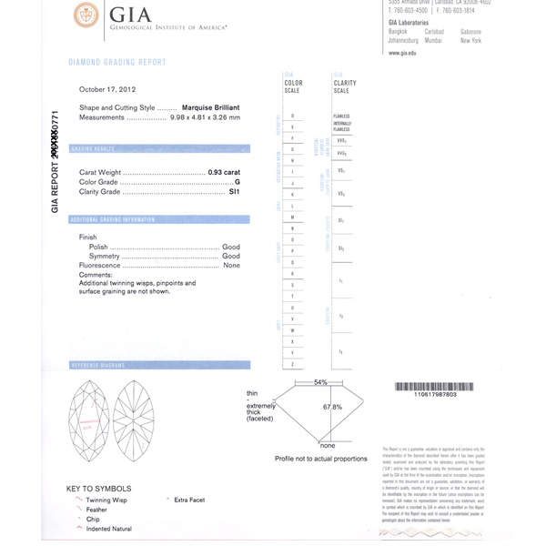 GIA certified marquise cut diamond 0.93 cts (G Color, SI1 Clarity) set in 18k yellow gold. Size 8.5 image 5