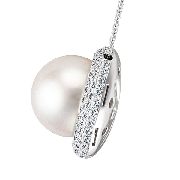Precious pearl set in 18k wg pendant w/app. 0.61 cts in pave diamond accents, app 12mm pearl image 2