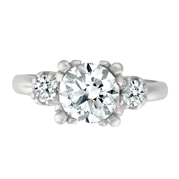 GIA Certified Round Diamond 1.38cts (D Color SI-1 Clarity) set in a Platinum setting with 2 side rou image 1