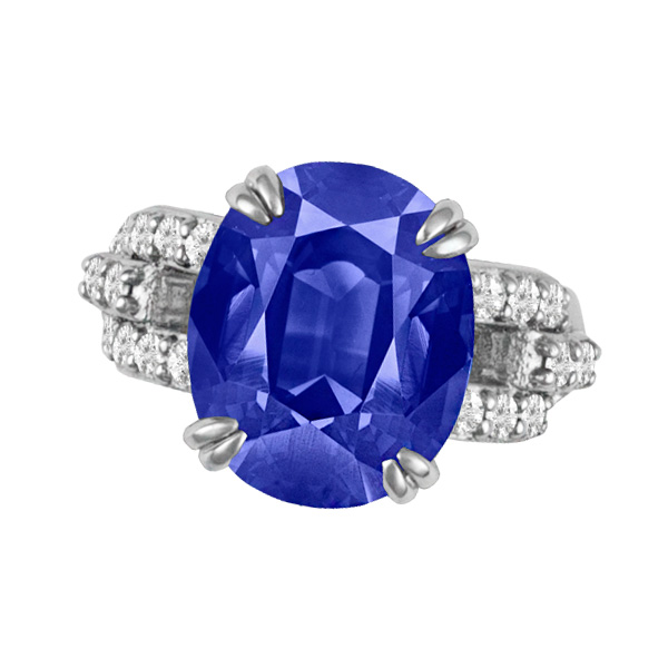 Sapphire & diamond ring with 10.57 ct not heated blue sapphire and 0.51 cts dia (F-G; VS1) image 1