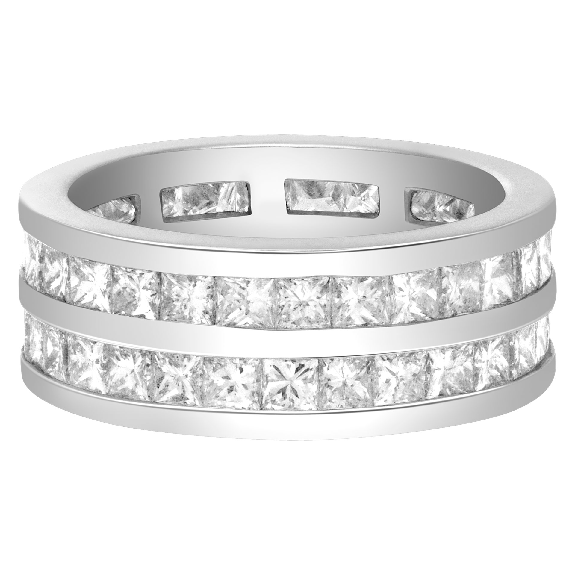 Double row of princess cut channel set diamond ring in 14k.  6cts (H, SI) image 1