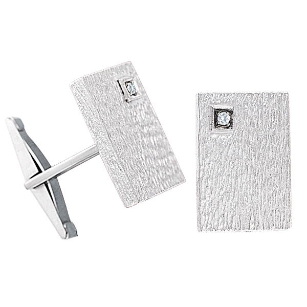 Rectangular cufflinks in 18k white gold with diamond accents image 1