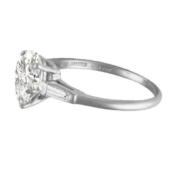 GIA Certified Pear Shape 1.21 cts F Color SI-1 Clarity set in a  platinum setting with 2 tapered bag image 2