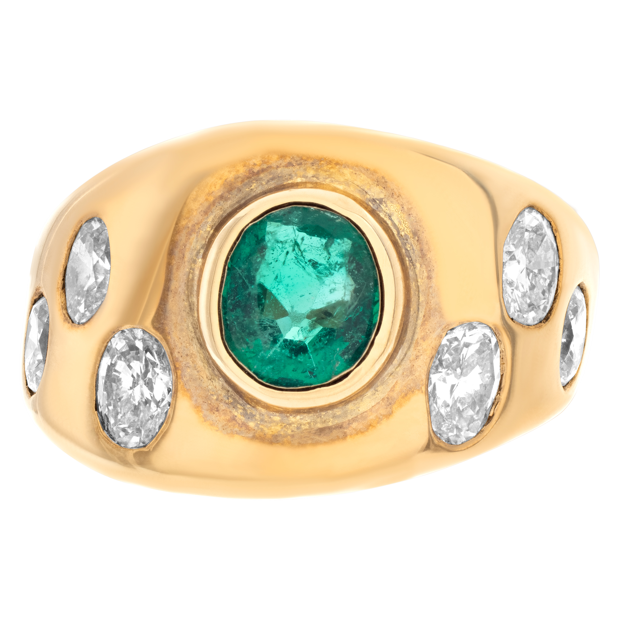 Modern "Gypsy" emerald & diamond ring in 18K yellow gold. image 2