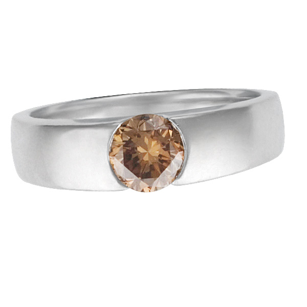 Tension set Cognac diamond ring in a heavy 18k white gold tension setting app 1ct SI clarity image 1