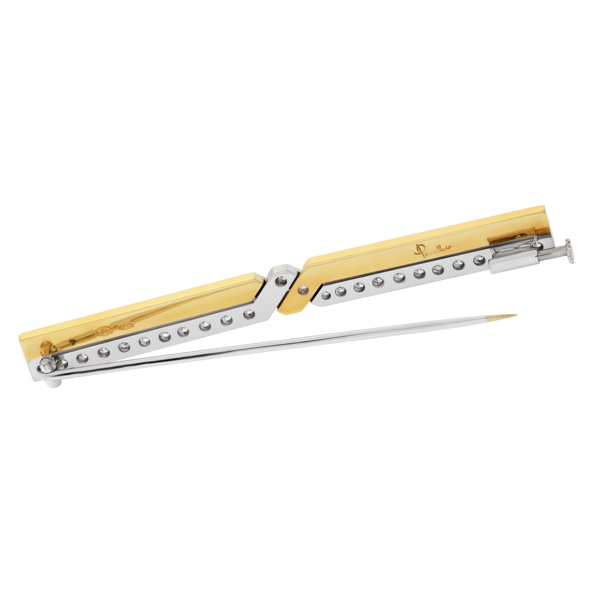 Pomellato Lightning Bolt Pin In 18k White & Yellow Gold With App 0.75 Cts In Diamonds image 4