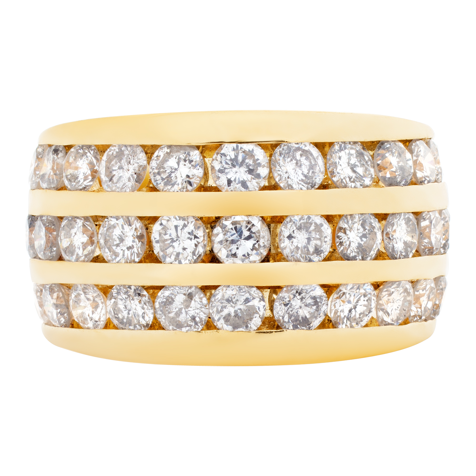 Wide band in 14k yellow gold. 1.50 carats in 3 rows of channel set diamonds image 2
