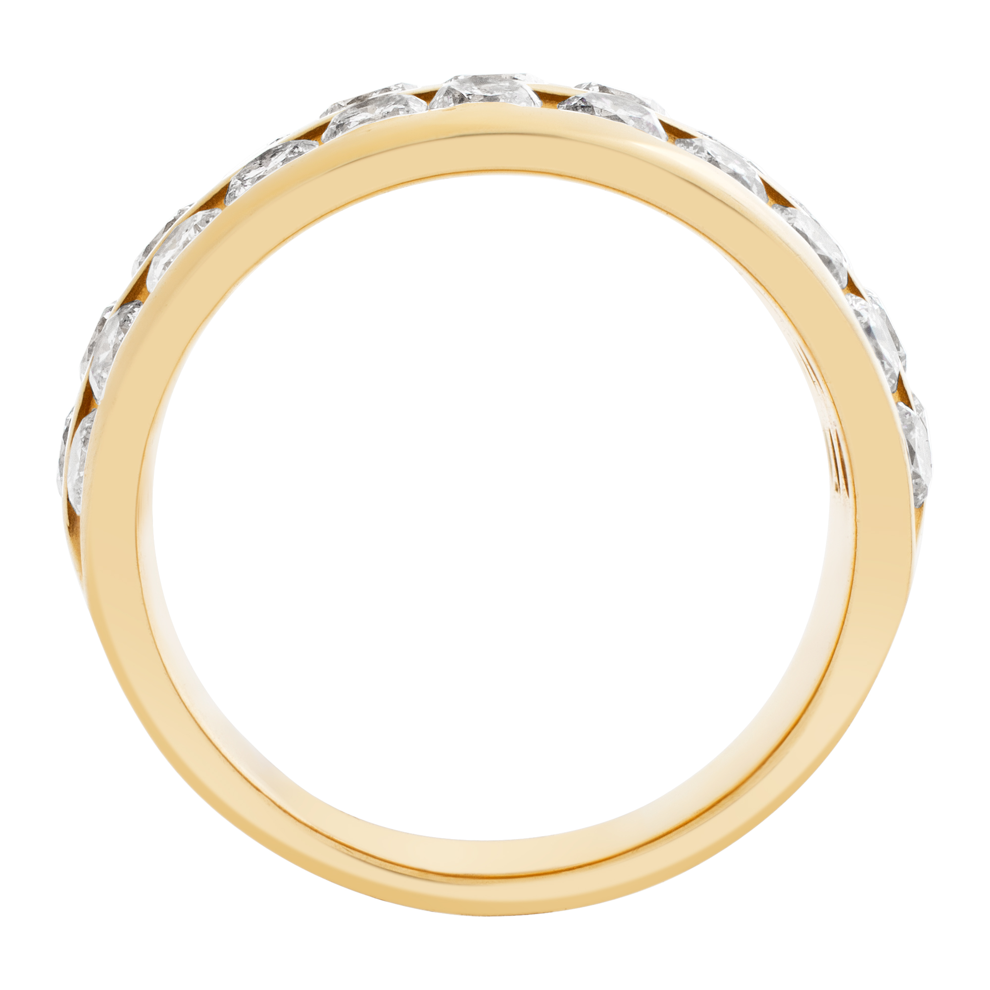 Wide band in 14k yellow gold. 1.50 carats in 3 rows of channel set diamonds image 4