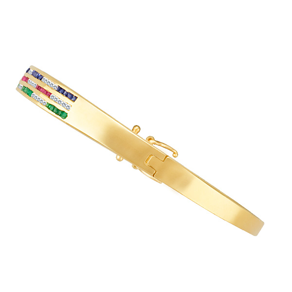 Bracelet in 14k gold with diamond, ruby, saphire and emerald accents image 3
