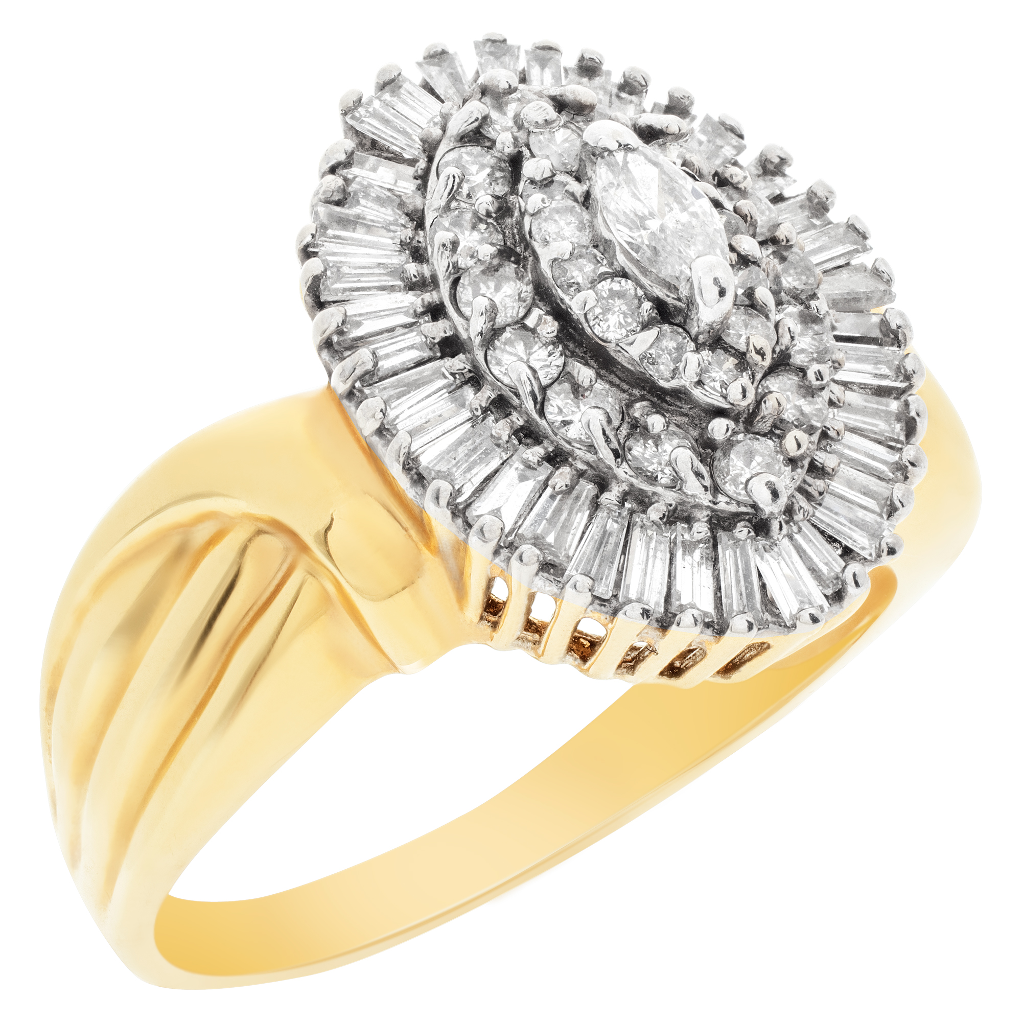 Ballerina diamond ring in 14k gold. 1.42 carats in diamonds. Size 9 image 3