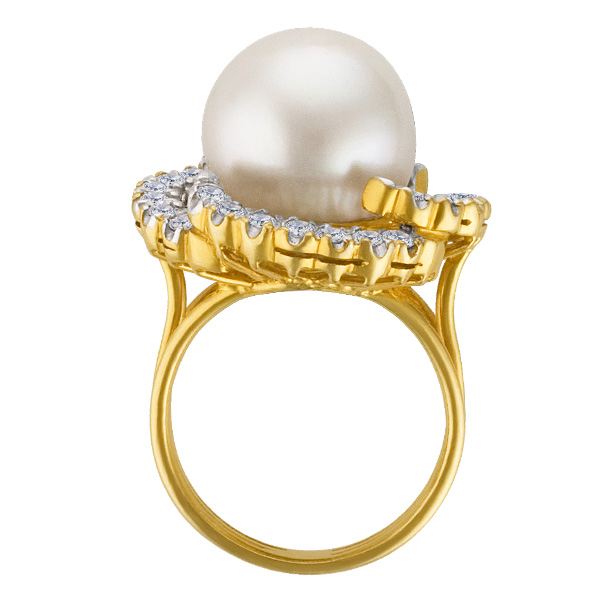 Pearl & Diamond Ring With App. 2 Cts In Diamonds In 18k image 2