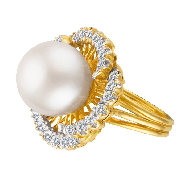 Pearl & Diamond Ring With App. 2 Cts In Diamonds In 18k image 3
