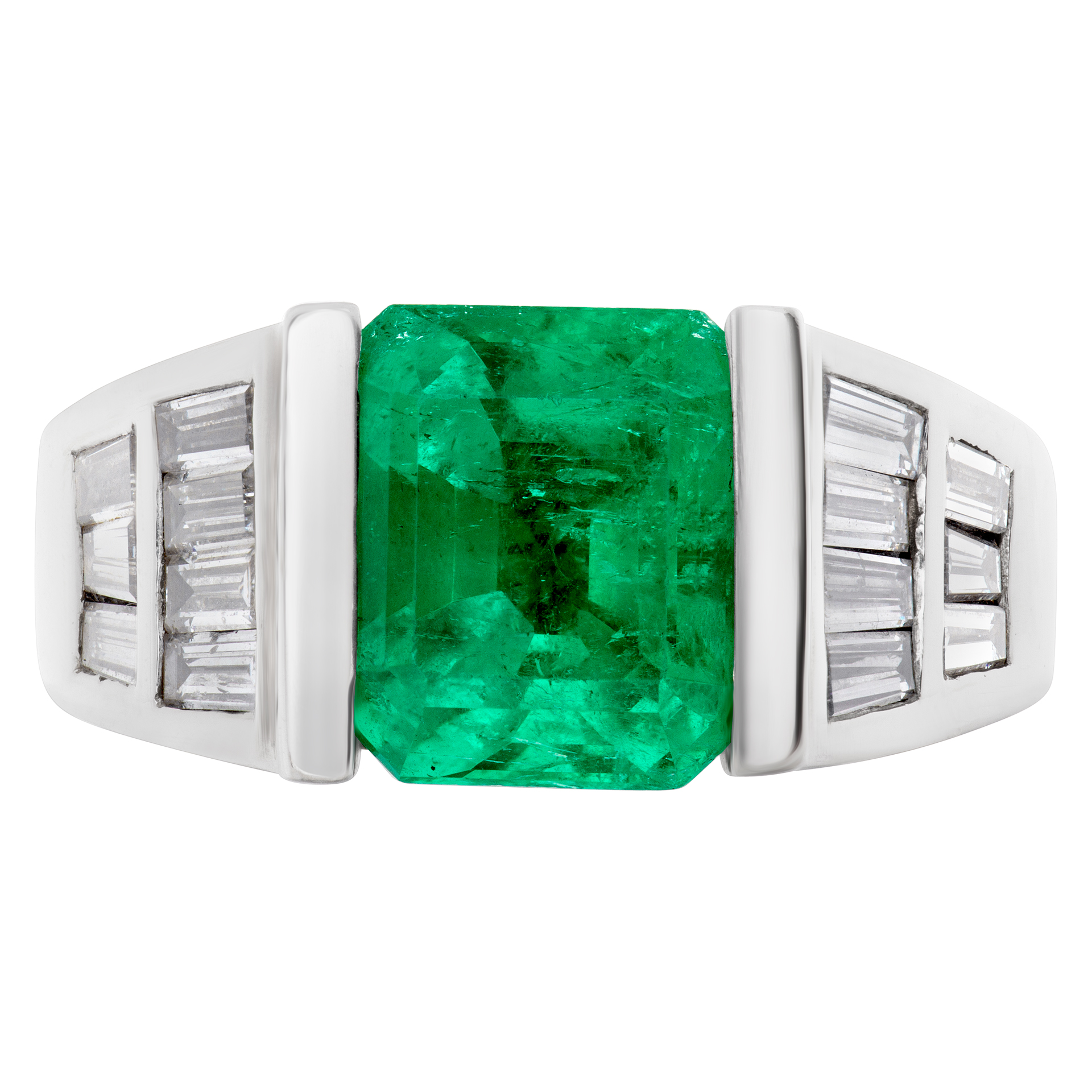 Emerald ring in 14k white gold. 3.16 Carat emerald, 1.05 Cts in diamonds. image 2
