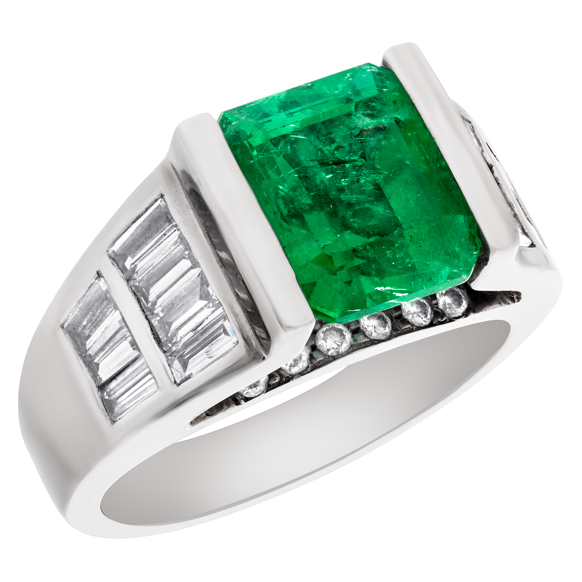 Emerald ring in 14k white gold. 3.16 Carat emerald, 1.05 Cts in diamonds. image 3