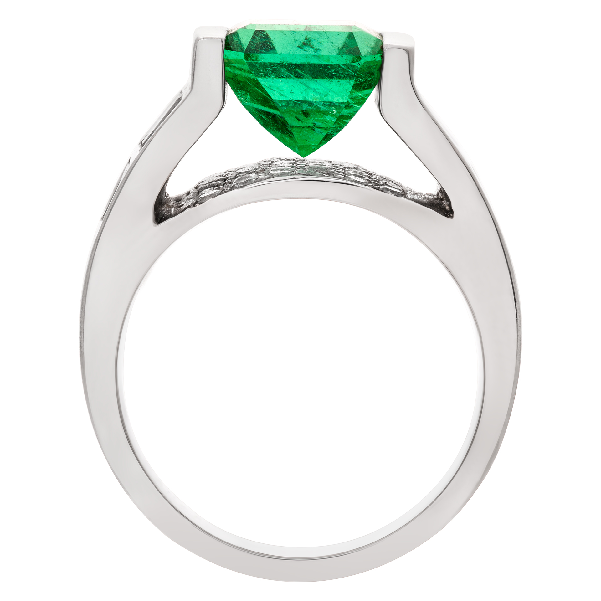 Emerald ring in 14k white gold. 3.16 Carat emerald, 1.05 Cts in diamonds. image 4
