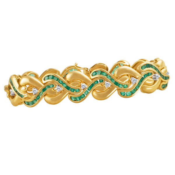 Emerald and diamond bracelet in 14k, 6.5" long image 1