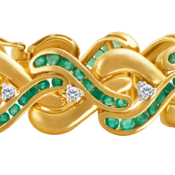 Emerald and diamond bracelet in 14k, 6.5" long image 2