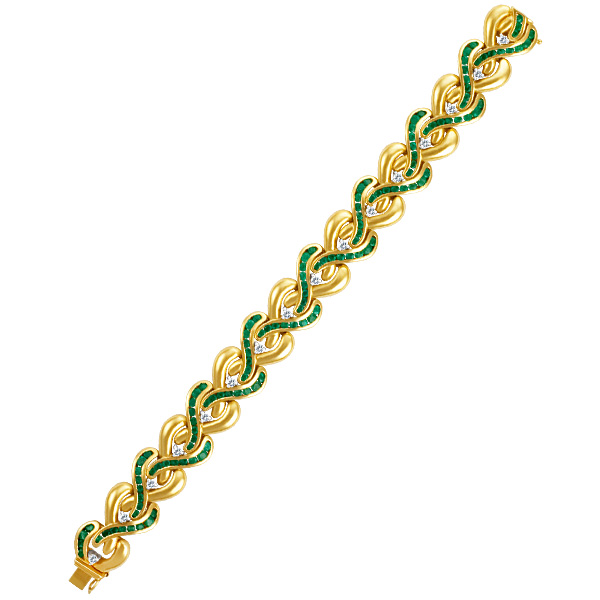 Emerald and diamond bracelet in 14k, 6.5" long image 4