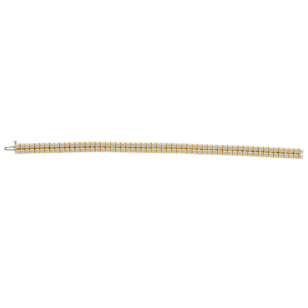Double row diamond tennis bracelet in 14k yellow gold w/ approx. 6 carats in round diamonds. image 2