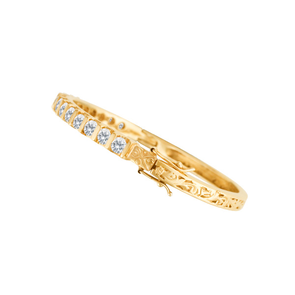 Diamond bangle in 18k yellow gold w/ app. 2.5 cts in round diamonds. image 2