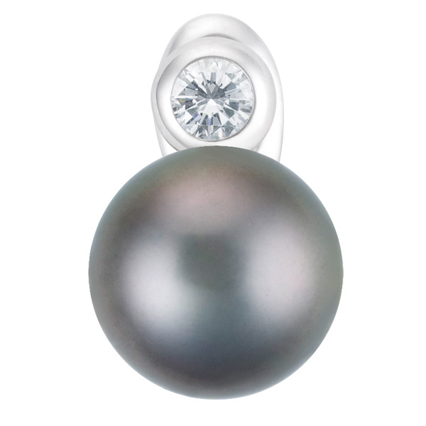 Tahitian black pearl and diamond earrings in 18k white gold. 13mm pearls image 3