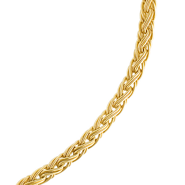 Beautiful braided necklace in 18k yellow gold with app. 1 carat in diamonds &  0.5 carat in emeralds image 3