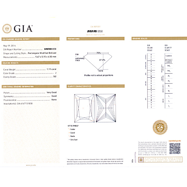 GIA certified rectangular modified brilliant cut diamond 1.11 carat (J Color, SI2 Clarity) stud earrings image 4