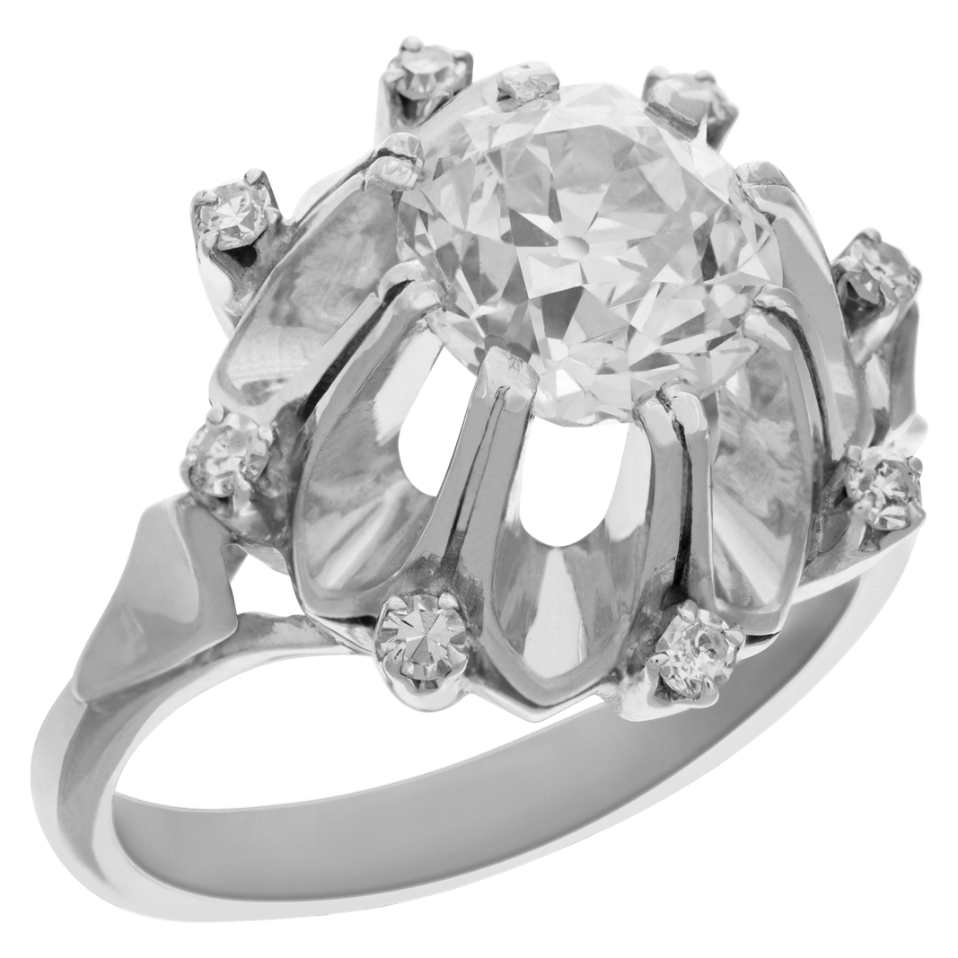 1.50 carat old mine cut diamond in an 18k white gold with diamond accents ring image 3
