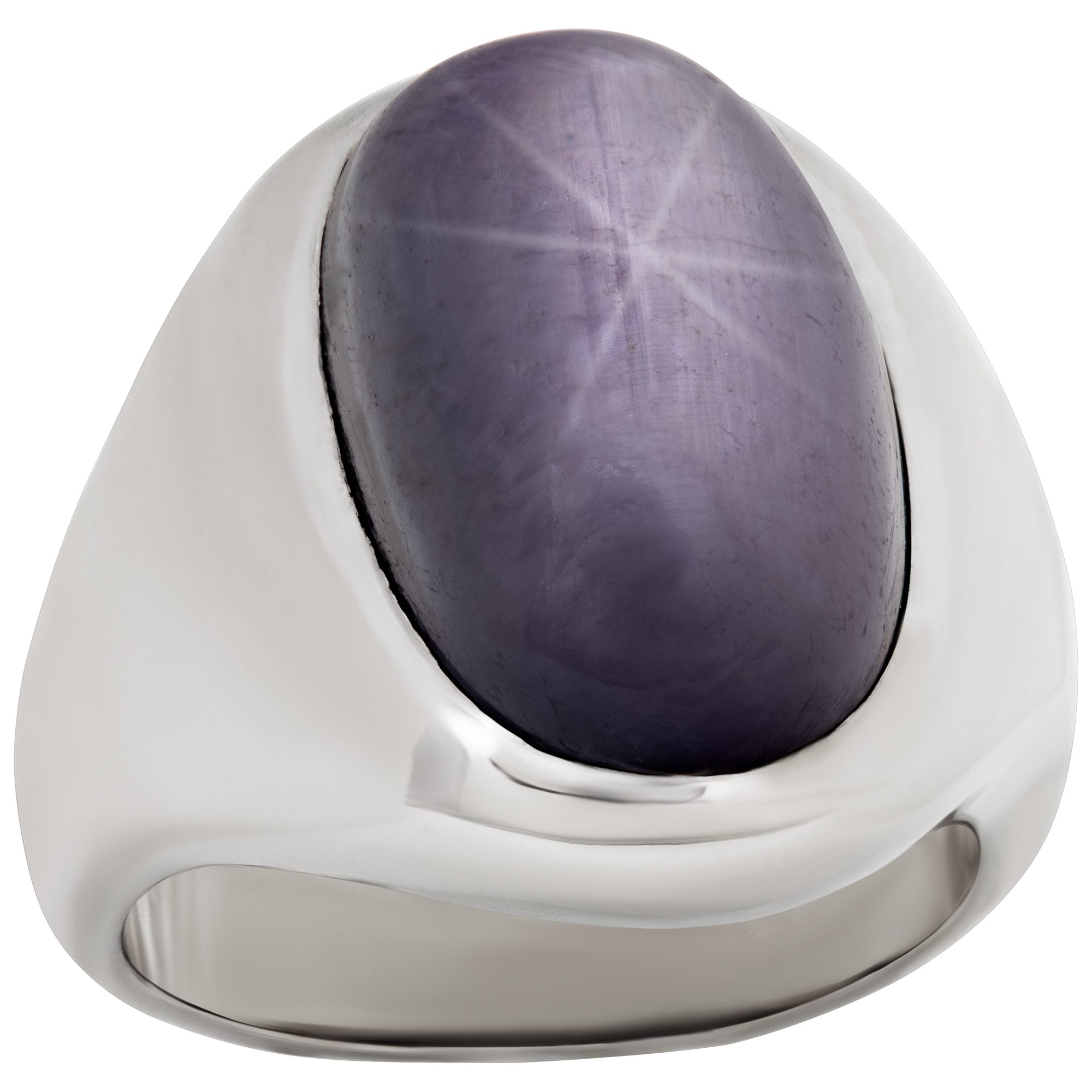 Oval cabochon plum star-sapphire ring set in 14k white gold image 1