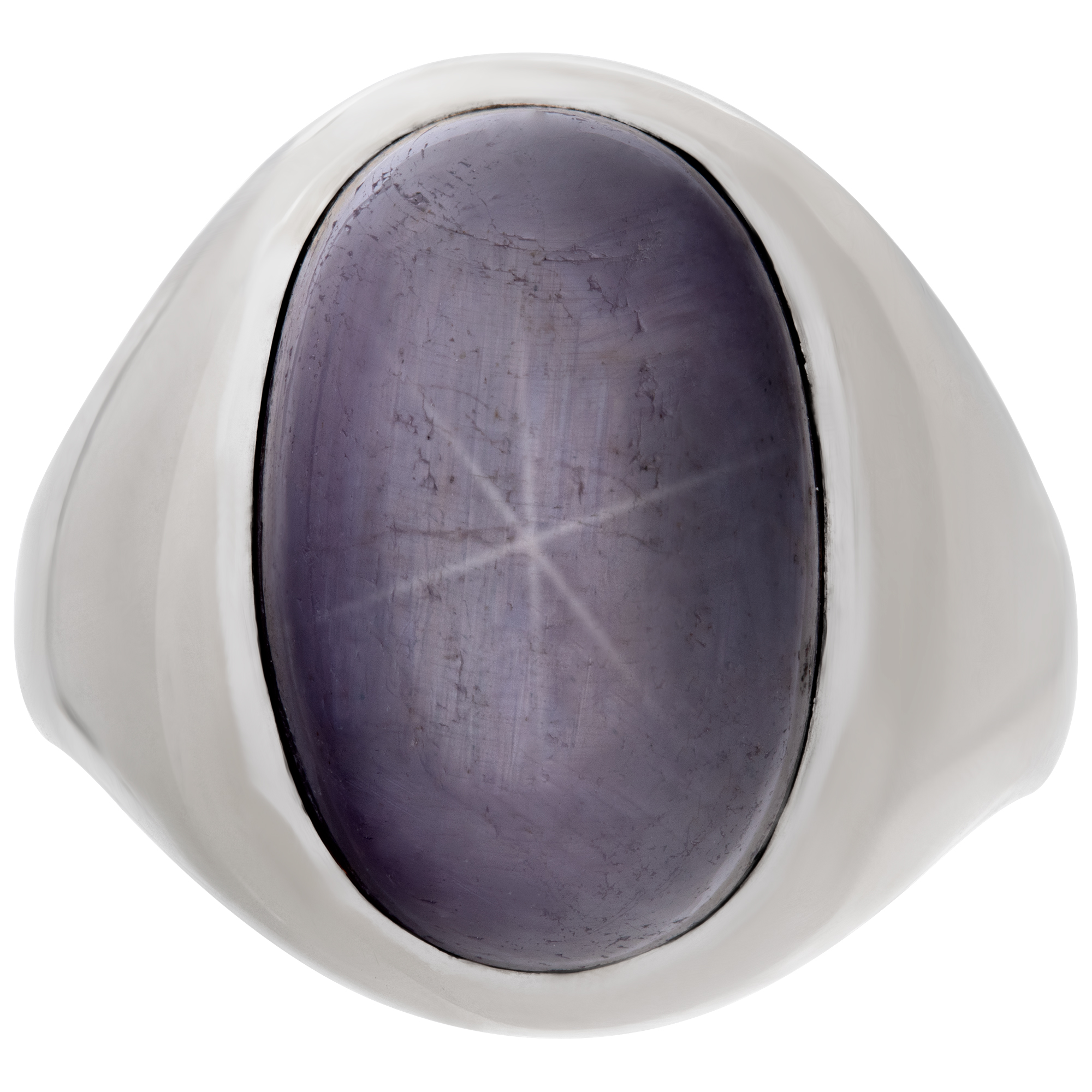 Oval cabochon plum star-sapphire ring set in 14k white gold image 2