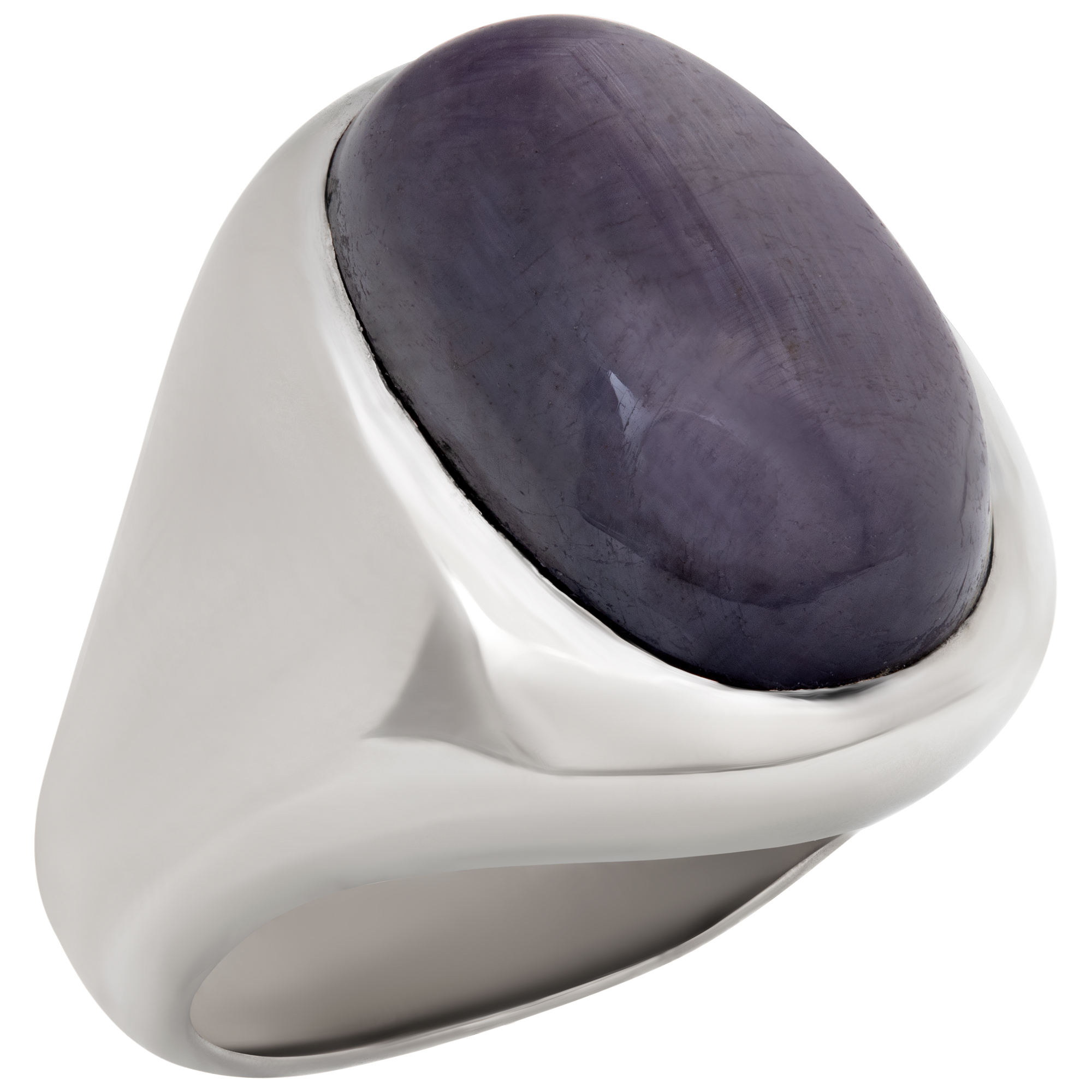 Oval cabochon plum star-sapphire ring set in 14k white gold image 3